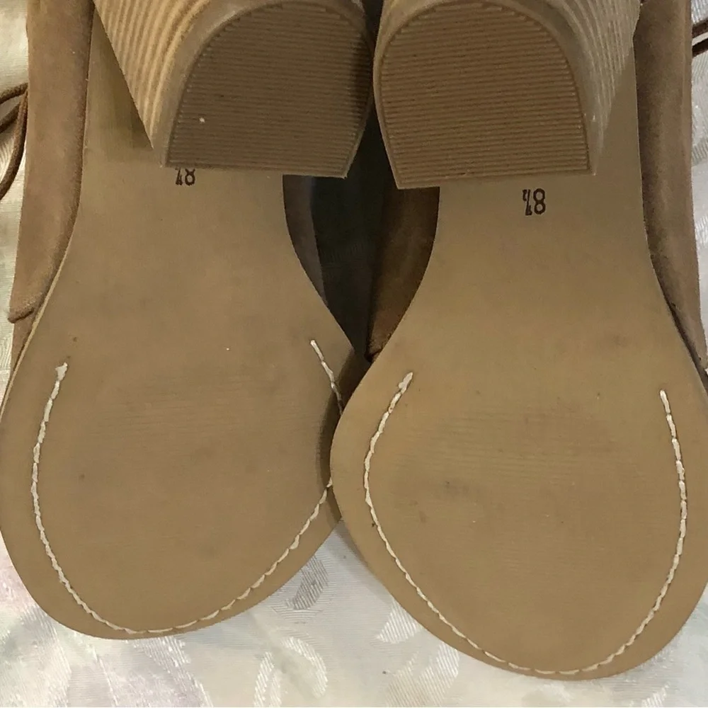 Seychelles by Anthropologie Laced Leather Bootie “Tower” Block Heels Tan sz 8.5